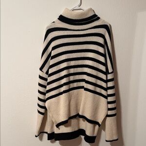 Striped Black and Cream Turtleneck Sweater